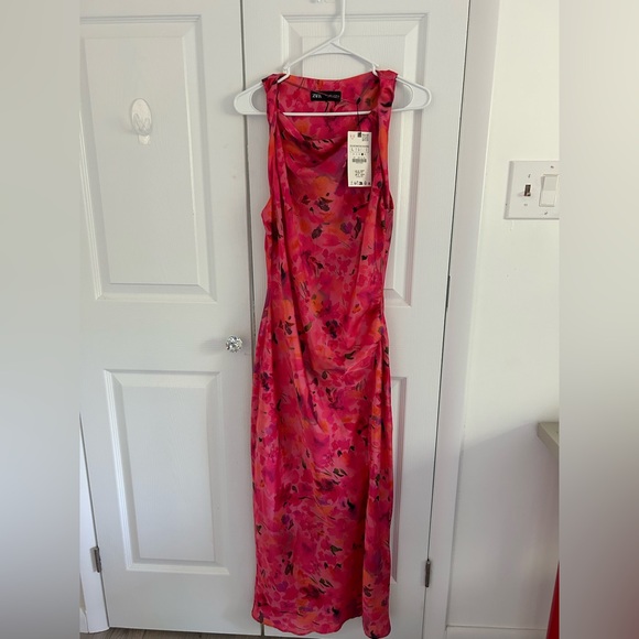 Zara floral print satin effect dress L - Picture 3 of 4